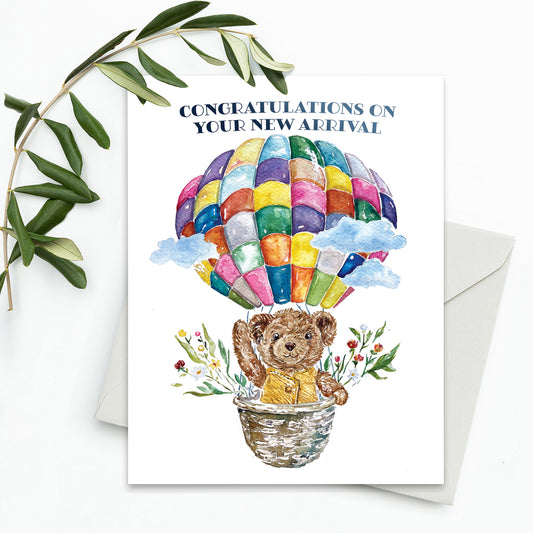 Little Bear In Balloon - New Baby Card