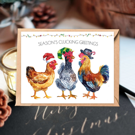 Season's Clucking Greetings - Chickens Holiday Card