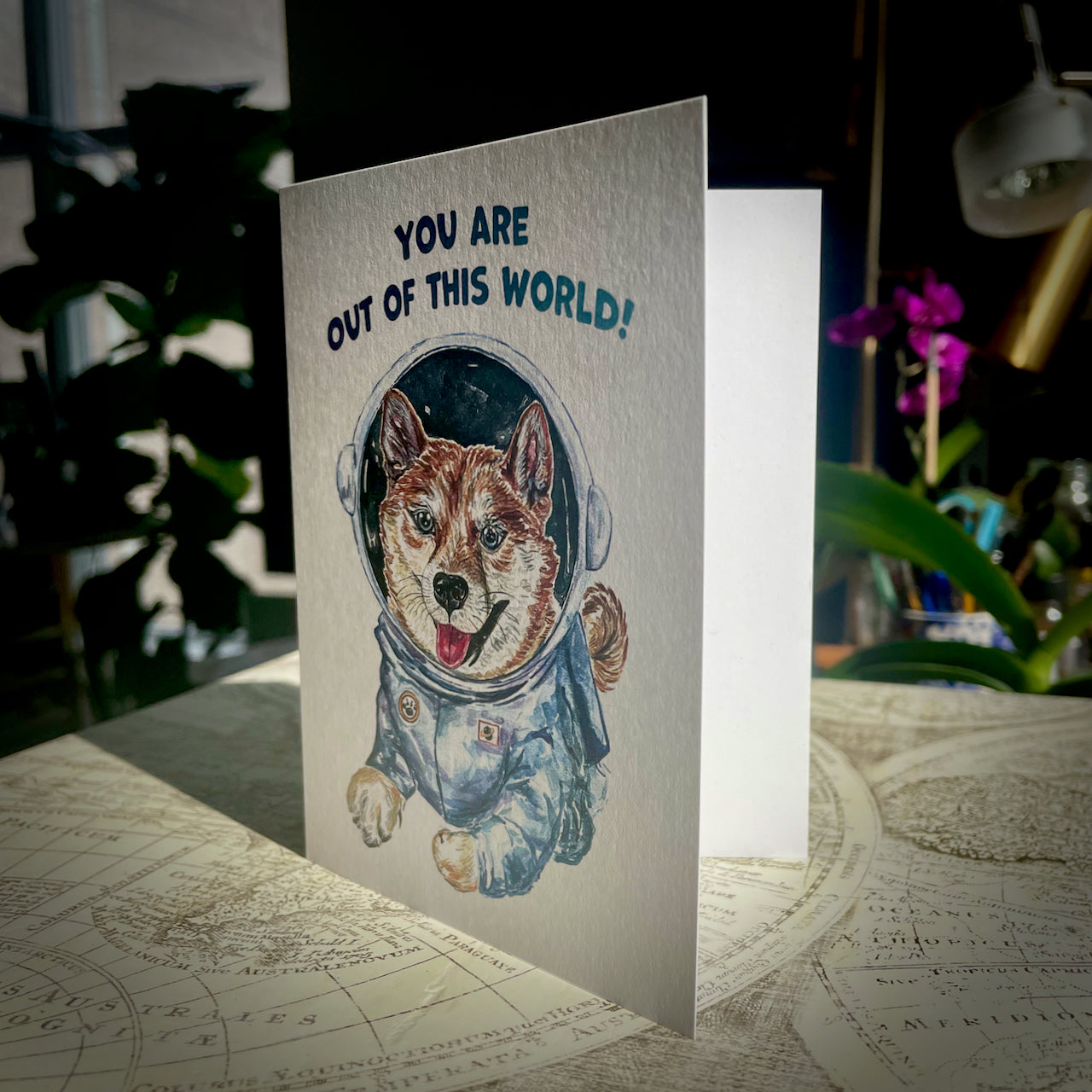 Out Of This World - Shiba Inu Space Dog Card