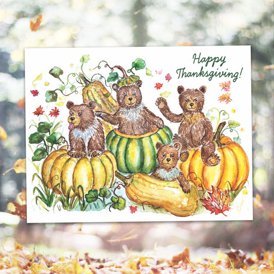 Happy Thanksgiving - Autumn Squash Bears Greeting Card