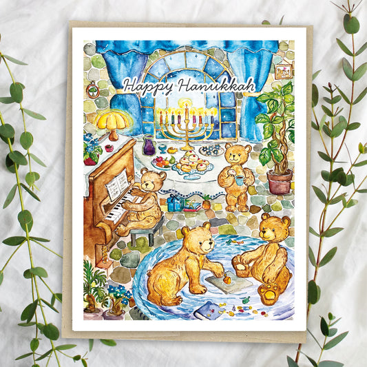 Cozy Hanukkah Bear Card