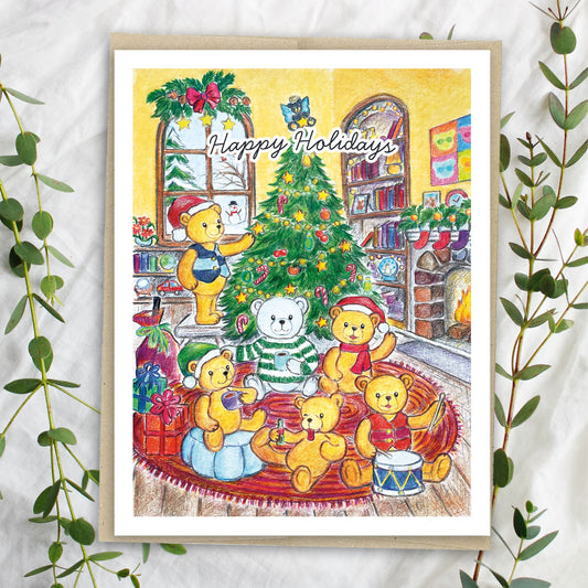 Bear Family Portrait Happy Holidays Card